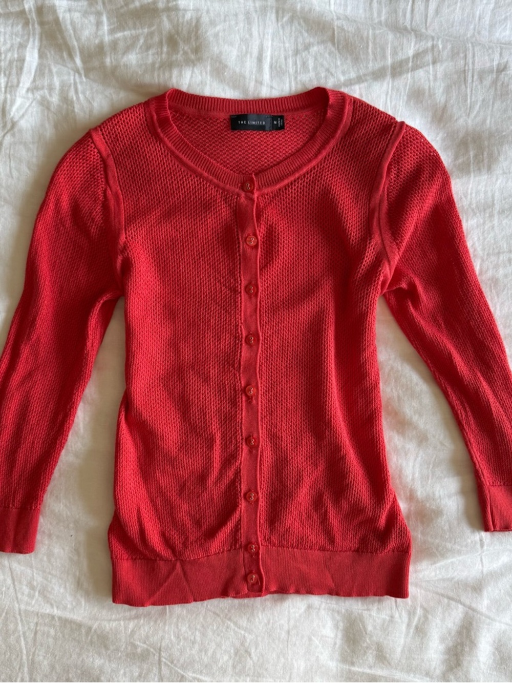 The Limited Coral-Red Button-Up Knit Cardigan